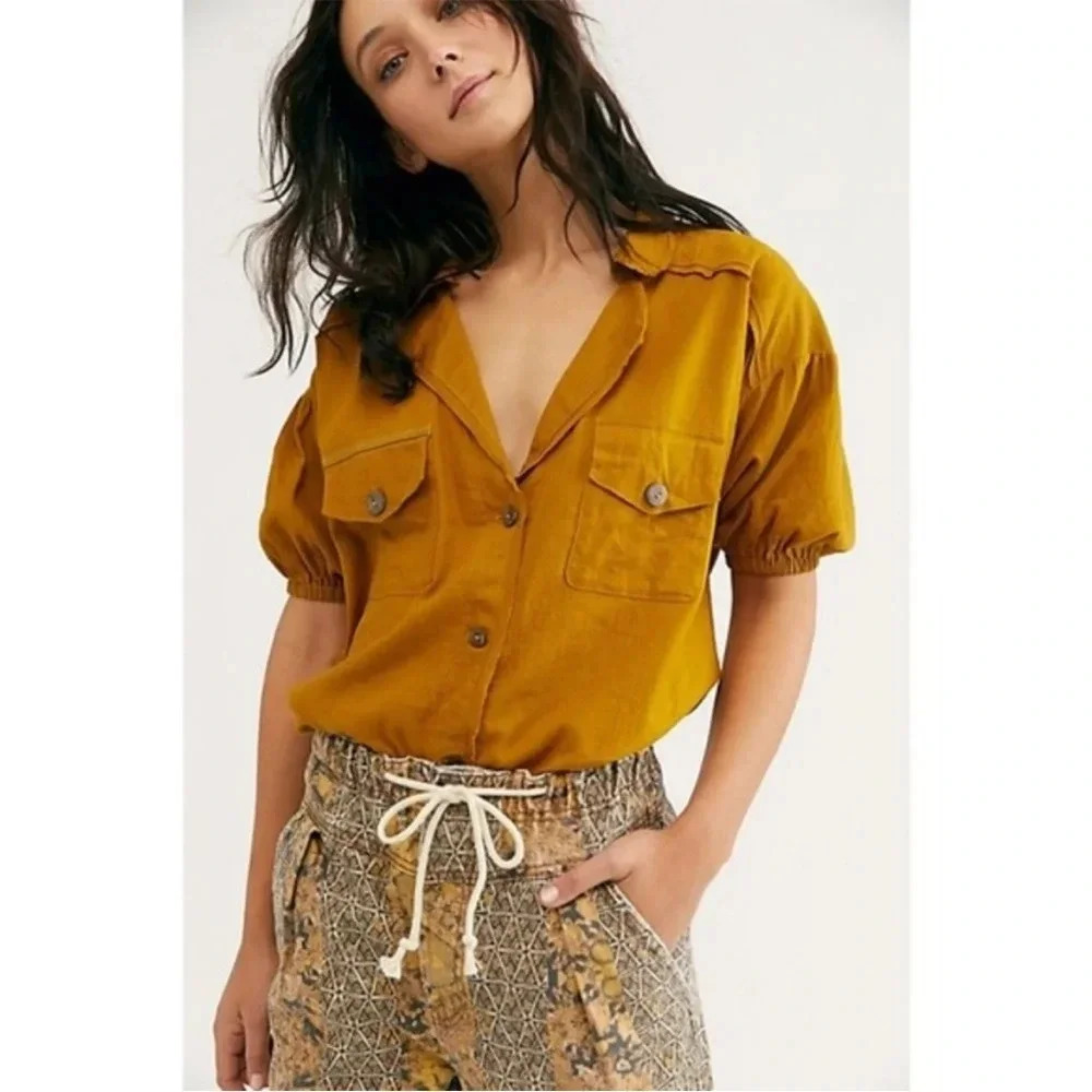 Free People golden linen blend so fari bodysuit